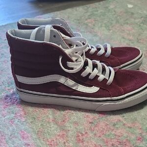 Vans Maroon and White High-Top Sneakers